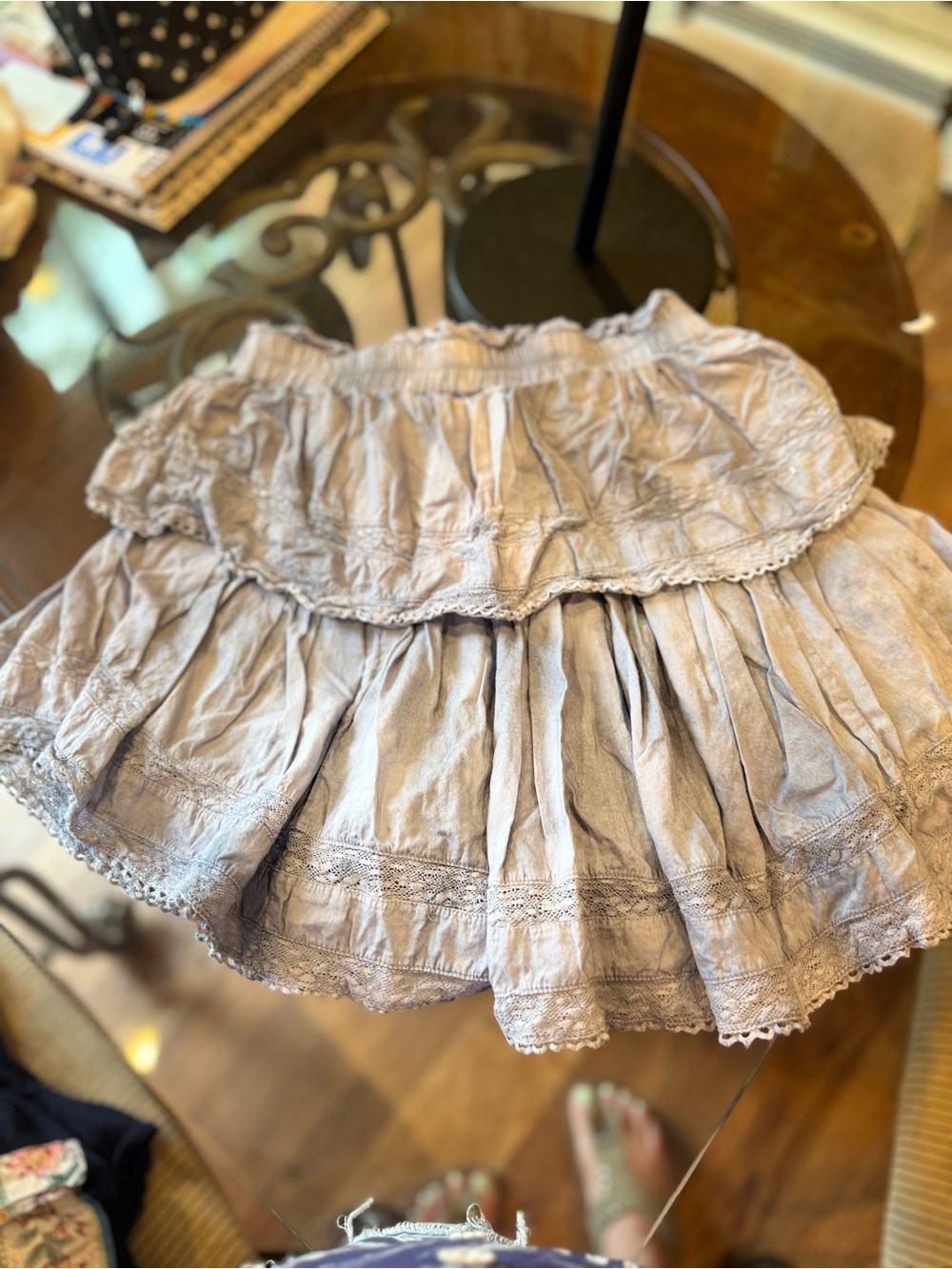 Loveshackfancy Ruffle Short Skirt in Light Gray/blue